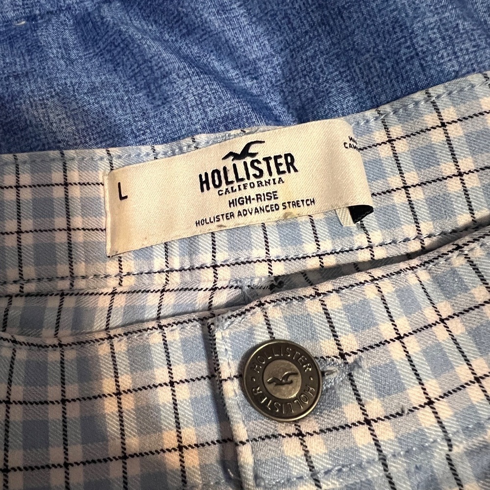 Hollister Light Blue Checkered High-Rise Pants